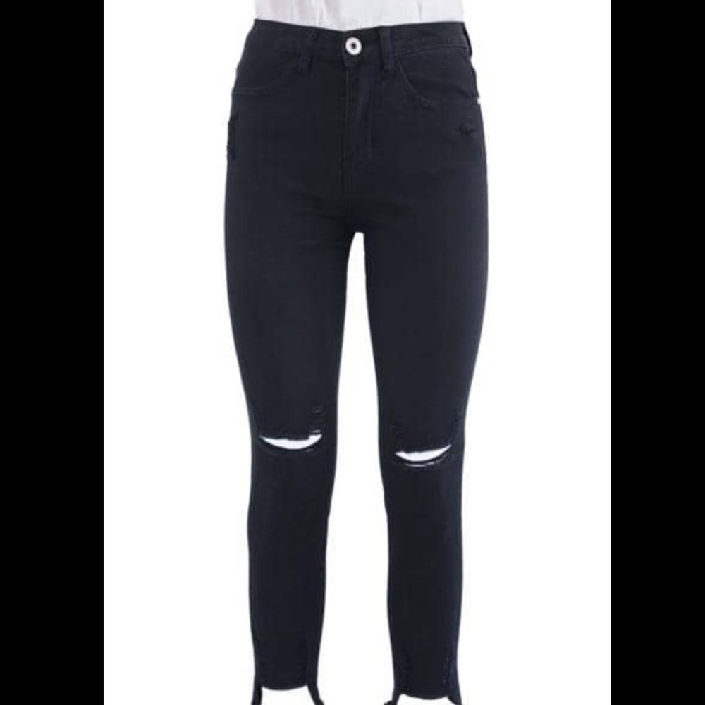 Free People Distressed Black Skinny Jeans